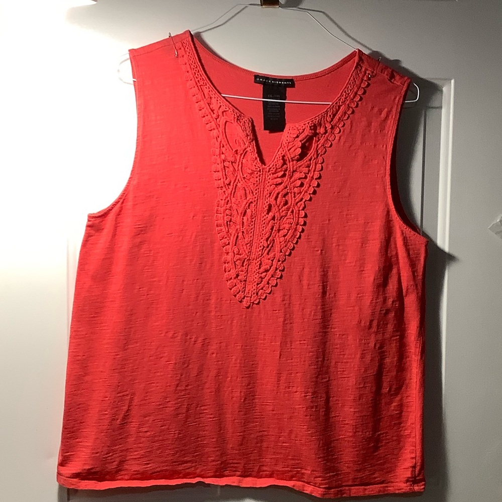 Grace Elements Red Tank Top with Lace Accent